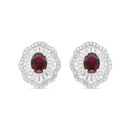 Sterling Silver 925 Earring Rhodium Plated Embedded With Ruby Corundum And White CZ