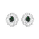 Sterling Silver 925 Earring Rhodium Plated Embedded With Emerald Zircon And White CZ