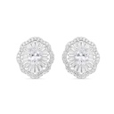 Sterling Silver 925 Earring Rhodium Plated Embedded With Yellow Zircon And White CZ