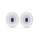 Sterling Silver 925 Earring Rhodium Plated Embedded With Sapphire Corundum And White CZ