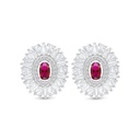 Sterling Silver 925 Earring Rhodium Plated Embedded With Ruby Corundum And White CZ