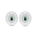 Sterling Silver 925 Earring Rhodium Plated Embedded With Emerald Zircon And White CZ