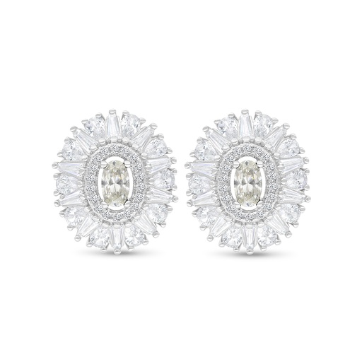 [EAR01CIT00WCZC126] Sterling Silver 925 Earring Rhodium Plated Embedded With Yellow Zircon And White CZ