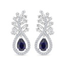 Sterling Silver 925 Earring Rhodium Plated Embedded With Sapphire Corundum And White CZ