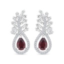 Sterling Silver 925 Earring Rhodium Plated Embedded With Ruby Corundum And White CZ