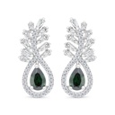 Sterling Silver 925 Earring Rhodium Plated Embedded With Emerald Zircon And White CZ