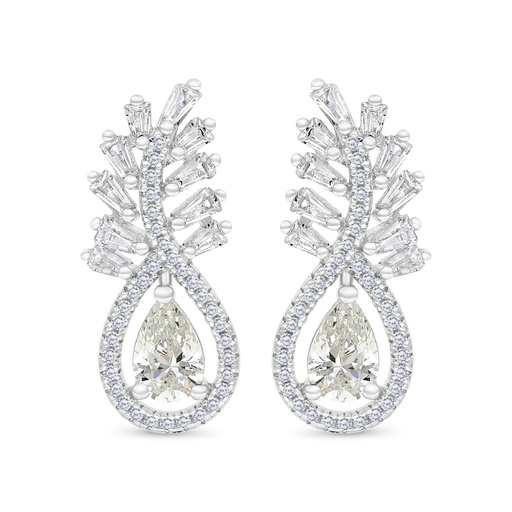 [EAR01CIT00WCZC127] Sterling Silver 925 Earring Rhodium Plated Embedded With Yellow Zircon And White CZ