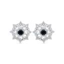 Sterling Silver 925 Earring Rhodium Plated Embedded With Sapphire Corundum And White CZ