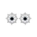 Sterling Silver 925 Earring Rhodium Plated Embedded With Sapphire Corundum And White CZ