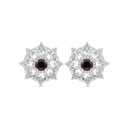 Sterling Silver 925 Earring Rhodium Plated Embedded With Ruby Corundum And White CZ