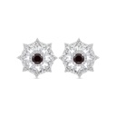 Sterling Silver 925 Earring Rhodium Plated Embedded With Ruby Corundum And White CZ