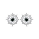 Sterling Silver 925 Earring Rhodium Plated Embedded With Emerald Zircon And White CZ