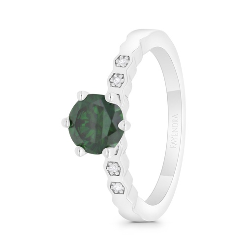 Sterling Silver 925 Ring Rhodium Plated Embedded With Emerald Zircon And White CZ