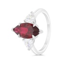 Sterling Silver 925 Ring Rhodium Plated Embedded With Ruby Corundum And White CZ