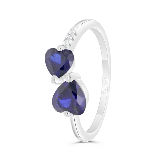 Sterling Silver 925 Ring Rhodium Plated Embedded With Sapphire Corundum And White CZ