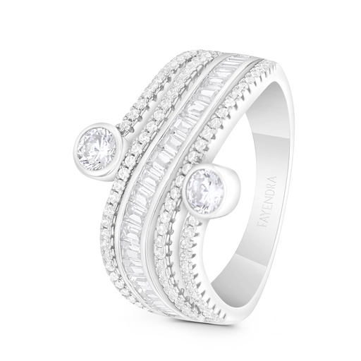 Sterling Silver 925 Ring Rhodium Plated Embedded With White CZ