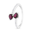 Sterling Silver 925 Ring Rhodium Plated Embedded With Ruby Corundum And White CZ