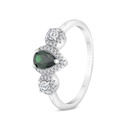 Sterling Silver 925 Ring Rhodium Plated Embedded With Emerald Zircon And White CZ