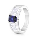 Sterling Silver 925 Ring Rhodium Plated Embedded With Sapphire Corundum And White CZ