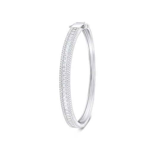 [BNG01WCZ00000A078] Sterling Silver 925 Bangle Rhodium Plated Embedded With White CZ