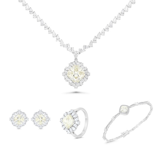 Sterling Silver 925 SET Rhodium Plated Embedded With Yellow Zircon And White CZ