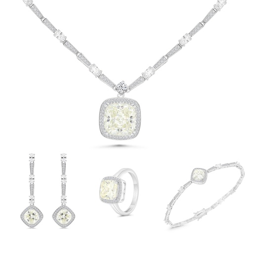 Sterling Silver 925 SET Rhodium Plated Embedded With Yellow Zircon And White CZ