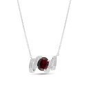 Sterling Silver 925 Necklace Rhodium Plated Embedded With Ruby Corundum And White CZ