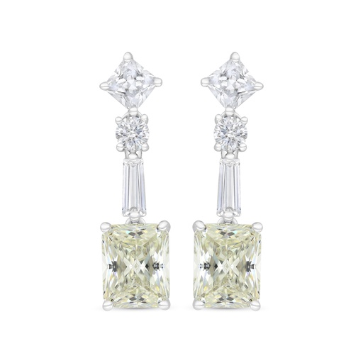 [EAR01CIT00WCZC164] Sterling Silver 925 Earring Rhodium Plated Embedded With Yellow Zircon And White CZ