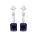 Sterling Silver 925 Earring Rhodium Plated Embedded With Sapphire Corundum And White CZ