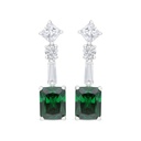 Sterling Silver 925 Earring Rhodium Plated Embedded With Emerald Zircon And White CZ