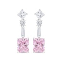 Sterling Silver 925 Earring Rhodium Plated Embedded With pink Zircon And White CZ