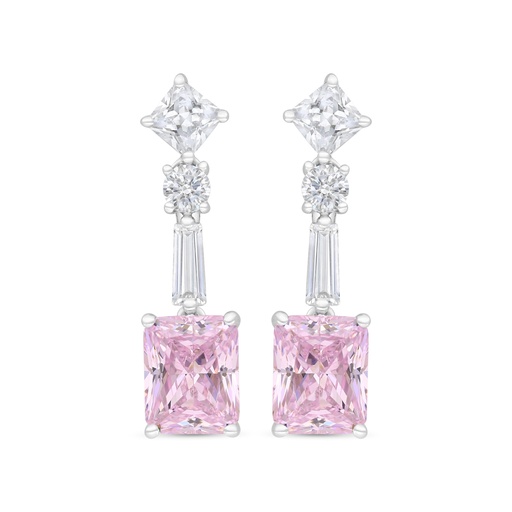 [EAR01PIK00WCZC164] Sterling Silver 925 Earring Rhodium Plated Embedded With pink Zircon And White CZ