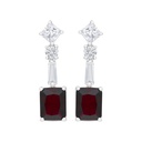 Sterling Silver 925 Earring Rhodium Plated Embedded With Ruby Corundum And White CZ