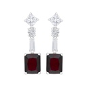 Sterling Silver 925 Earring Rhodium Plated Embedded With Ruby Corundum And White CZ