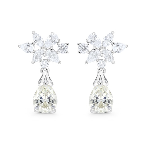 [EAR01CIT00WCZC167] Sterling Silver 925 Earring Rhodium Plated Embedded With Yellow Zircon And White CZ