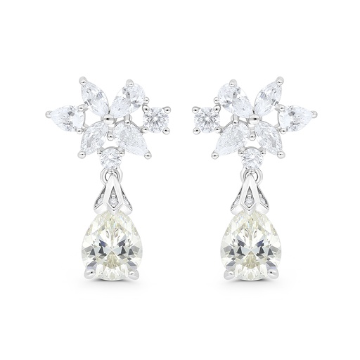 [EAR01CIT00WCZC167] Sterling Silver 925 Earring Rhodium Plated Embedded With Yellow Zircon And White CZ