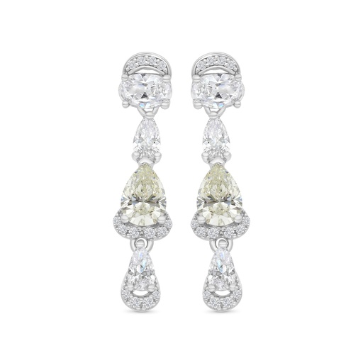 [EAR01CIT00WCZC169] Sterling Silver 925 Earring Rhodium Plated Embedded With Yellow Zircon And White CZ