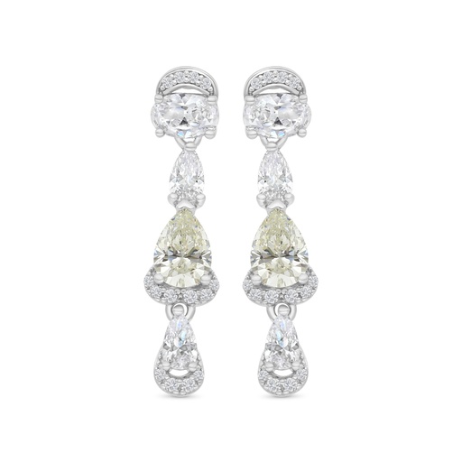 [EAR01CIT00WCZC169] Sterling Silver 925 Earring Rhodium Plated Embedded With Yellow Zircon And White CZ