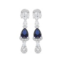 Sterling Silver 925 Earring Rhodium Plated Embedded With Sapphire Corundum And White CZ