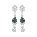 Sterling Silver 925 Earring Rhodium Plated Embedded With Emerald Zircon And White CZ