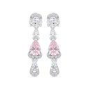 Sterling Silver 925 Earring Rhodium Plated Embedded With pink Zircon And White CZ