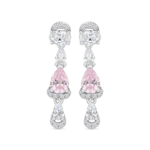 [EAR01PIK00WCZC169] Sterling Silver 925 Earring Rhodium Plated Embedded With pink Zircon And White CZ