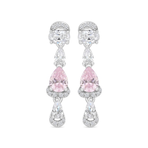 [EAR01PIK00WCZC169] Sterling Silver 925 Earring Rhodium Plated Embedded With pink Zircon And White CZ