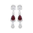 Sterling Silver 925 Earring Rhodium Plated Embedded With Ruby Corundum And White CZ