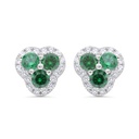 Sterling Silver 925 Earring Rhodium Plated Embedded With Emerald Zircon And White CZ