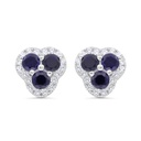 Sterling Silver 925 Earring Rhodium Plated Embedded With Sapphire Corundum And White CZ