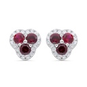 Sterling Silver 925 Earring Rhodium Plated Embedded With Ruby Corundum And White CZ