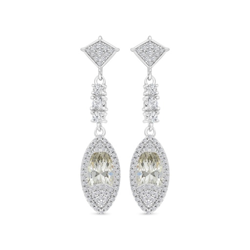 [EAR01CIT00WCZC177] Sterling Silver 925 Earring Rhodium Plated Embedded With Yellow Zircon And White CZ