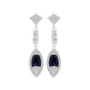 Sterling Silver 925 Earring Rhodium Plated Embedded With Sapphire Corundum And White CZ