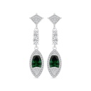 Sterling Silver 925 Earring Rhodium Plated Embedded With Emerald Zircon And White CZ